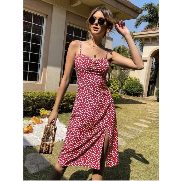 Burgundy Floral High Slit Midi Dress - Picture 4 of 6